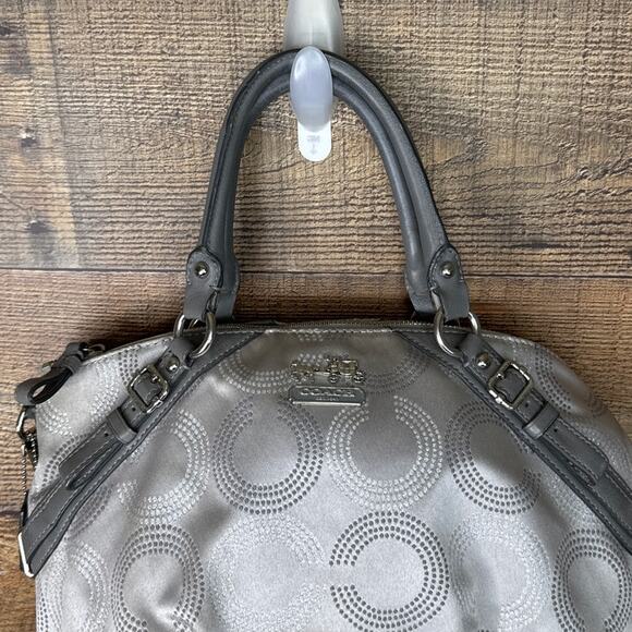 Coach Madison Dotted Op Art Sophia Satchel Bag Purse Signature C Silver 15935 - Picture 2 of 15